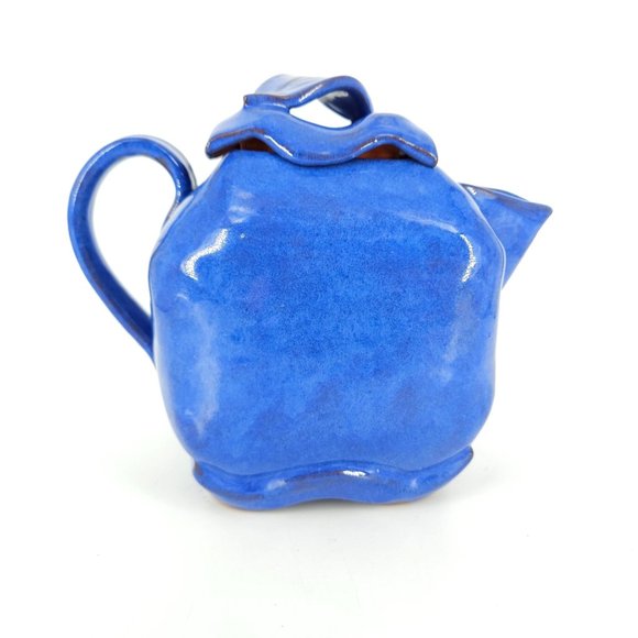 Hand Painted Pottery Teapot Tea Coffee Pot Carafe Lid Blue Stone Ware 9" - Picture 5 of 13